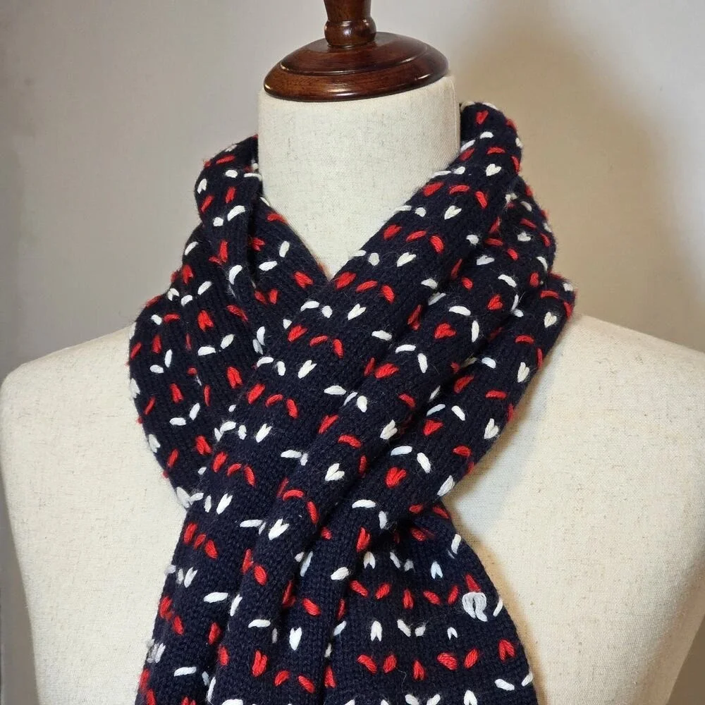 American Eagle Blanket Sweater Scarf Classic Heavy Knit Navy Blue Red White 72x9